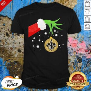 Pretty The Grinch Hand Holding Ornament New Orleans Saints Christmas Shirt
