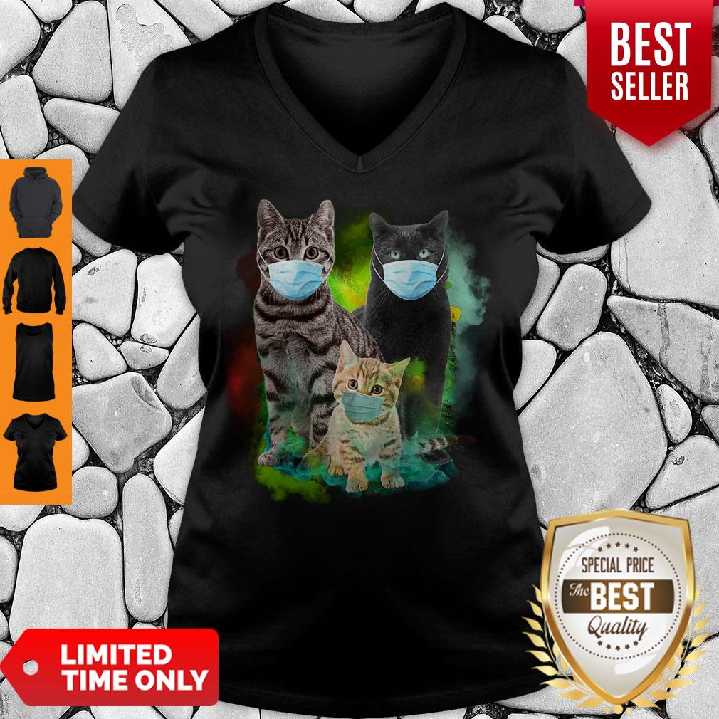 Cute Cat Wear Face Mask Tee Shirt