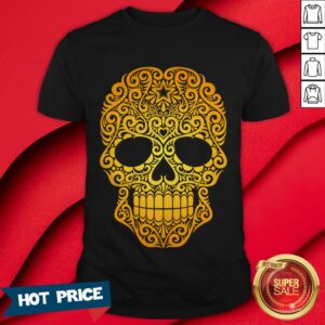 Yellow Swirling Sugar Skull Day Of The Dead Shirt