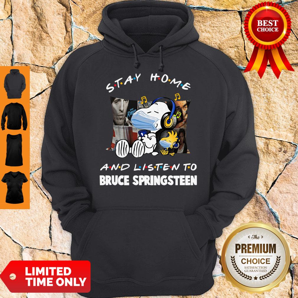 Snoopy And Woodstock Mask Stay Home And Listen To Bruce Springsteen Shirt