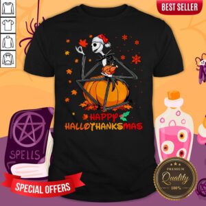 Jack Skellington With Santa Hat Happy Hallothanksmas Shirt