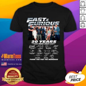 Awesome 20 Years Of 2001 2021 Fast And Furious Signature Thank You For The Memories Shirt