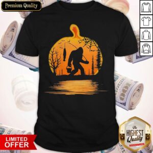 Bigfoot Fishing Water Reflection Halloween Shirt