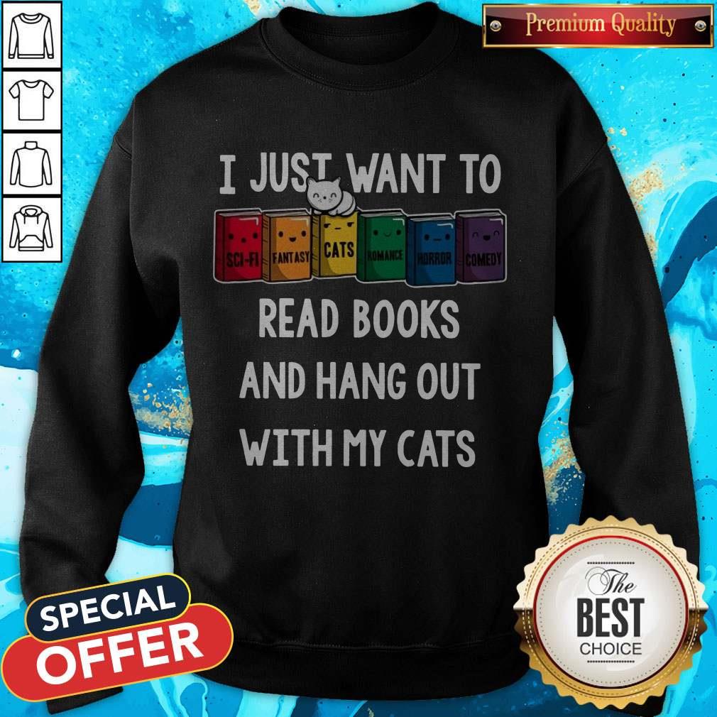 Colorful I Just Want To Read Books And Hang Out With My Cats T-Shirt
