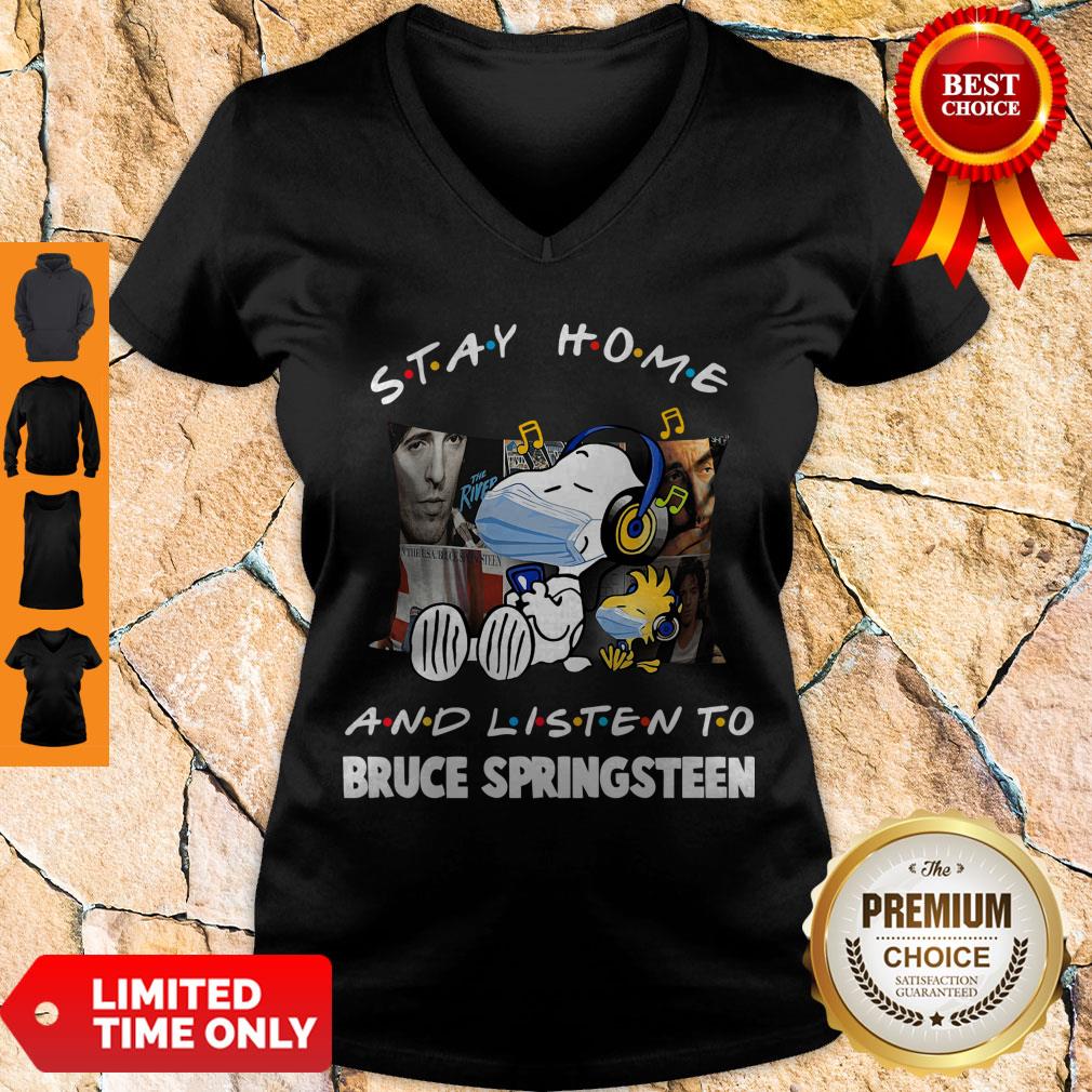 Snoopy And Woodstock Mask Stay Home And Listen To Bruce Springsteen Shirt