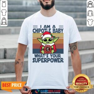 Cute Baby Yoda Santa Hug Chipotle What’s Your Superpower Vintage Retro Christmas Shirt