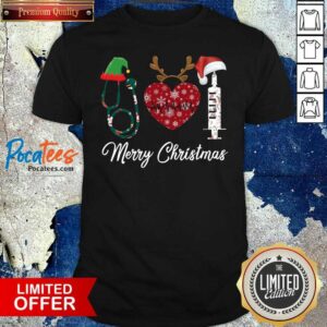 Nice Nurse Santa Reindeer Elf Vaccine Merry Christmas Shirt