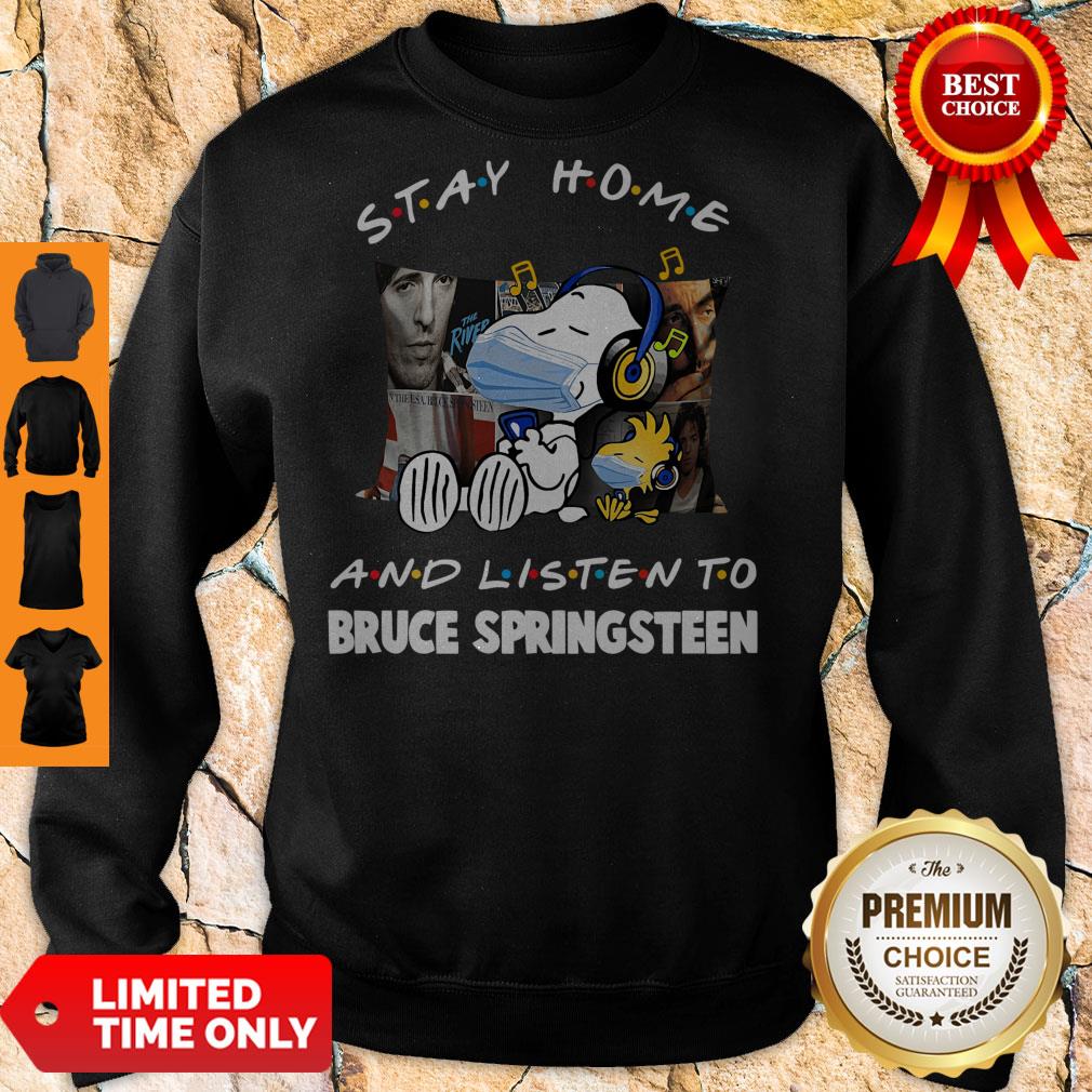 Snoopy And Woodstock Mask Stay Home And Listen To Bruce Springsteen Shirt