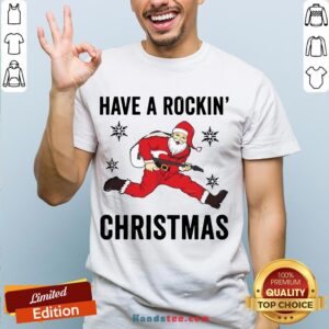 Funny Santa Playing Guitar Have A Rockin Christmas Sweaters Shirt