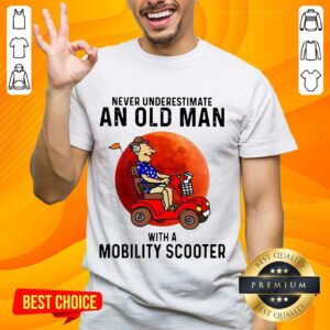 Excited Old Man A Mobility Scooter 1 A Shirt