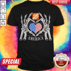 The Home Depot Logo America USA Forever Skeleton Skull Bones Hand Shirt