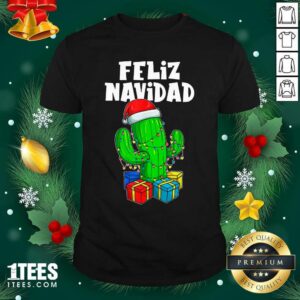 Great Funny Feliz Navidad Cactus Tree & Lights Spanish Pajama Christmas Shirt