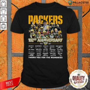Top The Green Bay Packers 102nd Anniversary 1919 2021 Signatures Thank You For The Memories Shirt