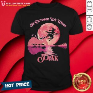 Witch In October We Wear Pink Guitar Halloween Shirt