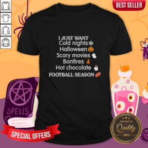 I Just Want Cold Nights Halloween Scary Movies Bonfires Hot Chocolate Shirt