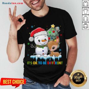 Funny Snowman And Reindeer Autism It’s Ok To Be Different Christmas Shirt