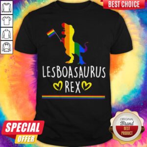 Funny Dinosaur T-rex Hold LGBT Flag Lesboasaurus Rex Shirt