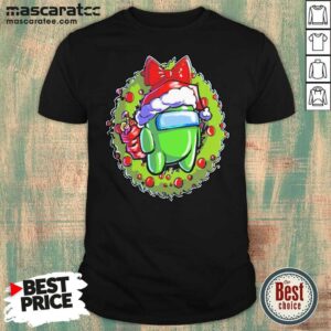 Premium Green Among Us Hat Santa Happy Merry Christmas Shirt