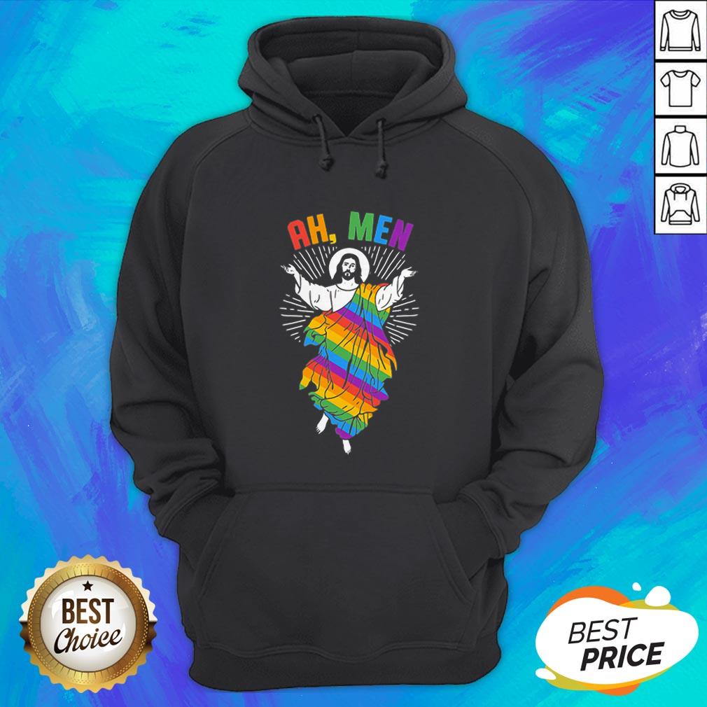 Ah Men LGBT Gay Pride Jesus Rainbow Flag God Shirt