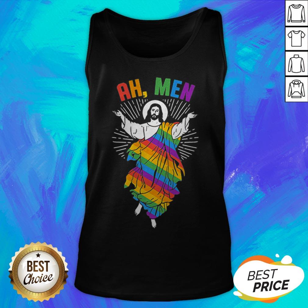 Ah Men LGBT Gay Pride Jesus Rainbow Flag God Shirt