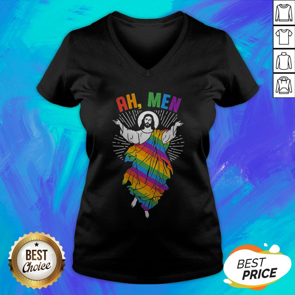 Ah Men LGBT Gay Pride Jesus Rainbow Flag God Shirt