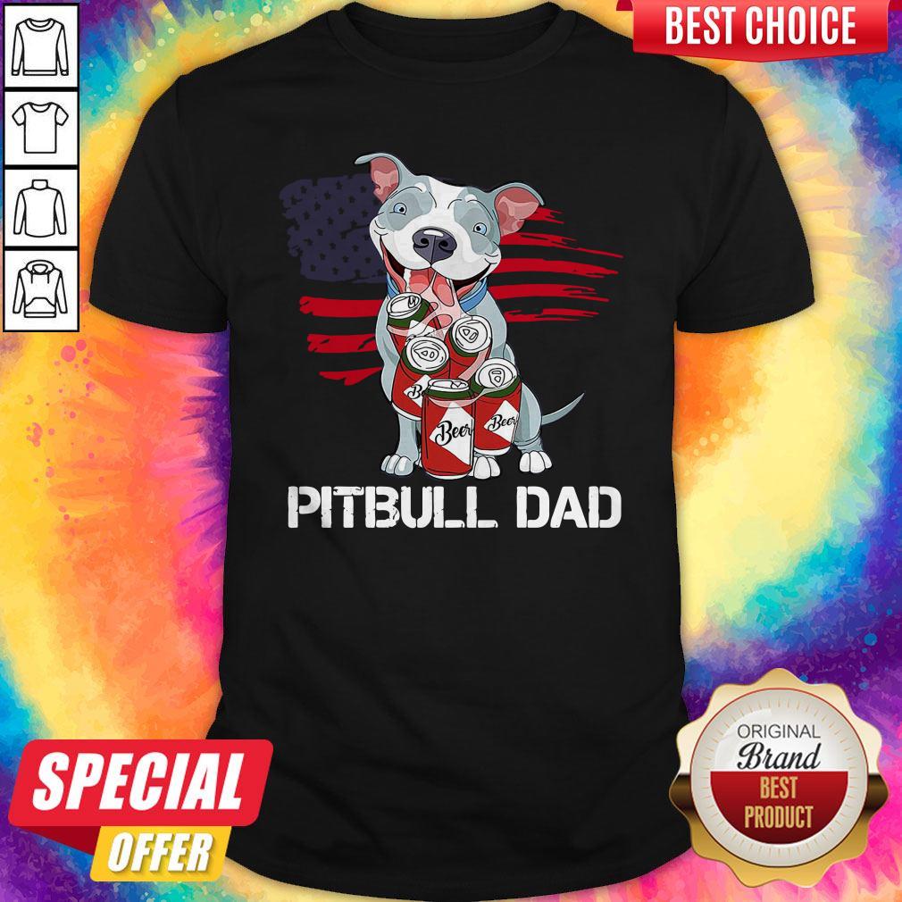 American Flag Pitbull Dad In Beer Father Day Shirt