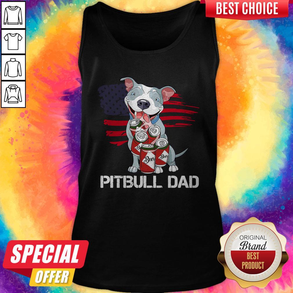 American Flag Pitbull Dad In Beer Father Day Shirt