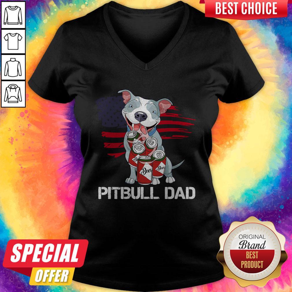American Flag Pitbull Dad In Beer Father Day Shirt