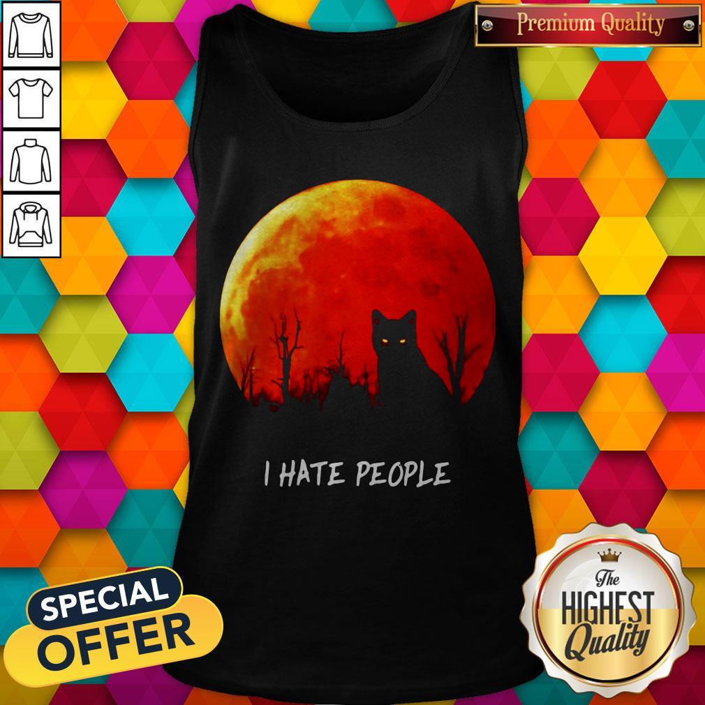Awesome Black Cat I Hate People Sunset Halloween Shirt