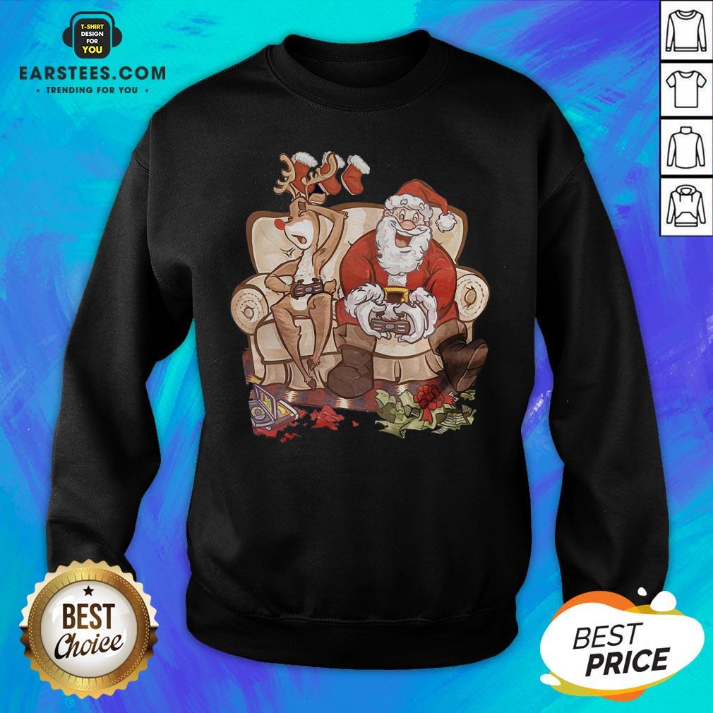 Awesome Christmas Santa Claus And Reindeer Gamer Controller Xmas Shirt