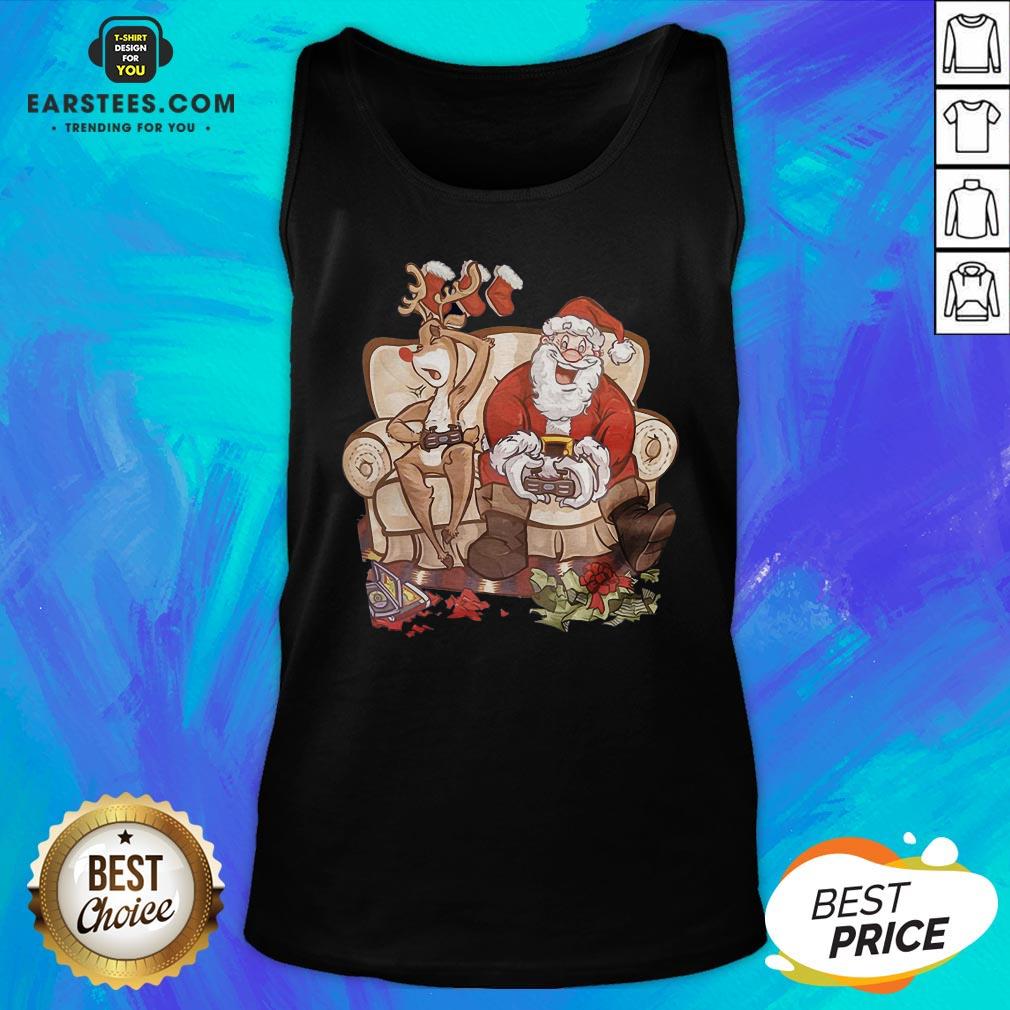 Awesome Christmas Santa Claus And Reindeer Gamer Controller Xmas Shirt