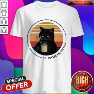 Black Cat Drink Coffee Ich Hasse Menschen Vintage Retro Shirt