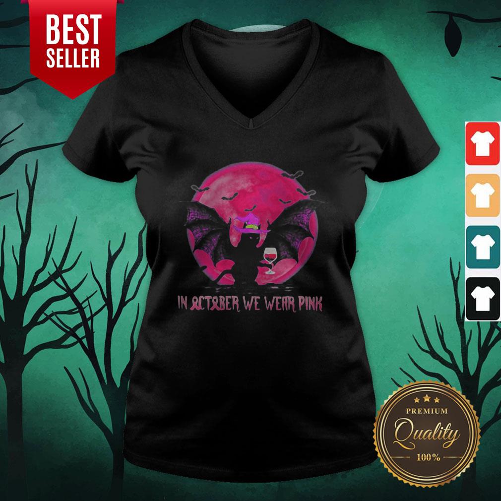 Bat Cat Witch In October We Wear Pink Moon Halloween Shirt