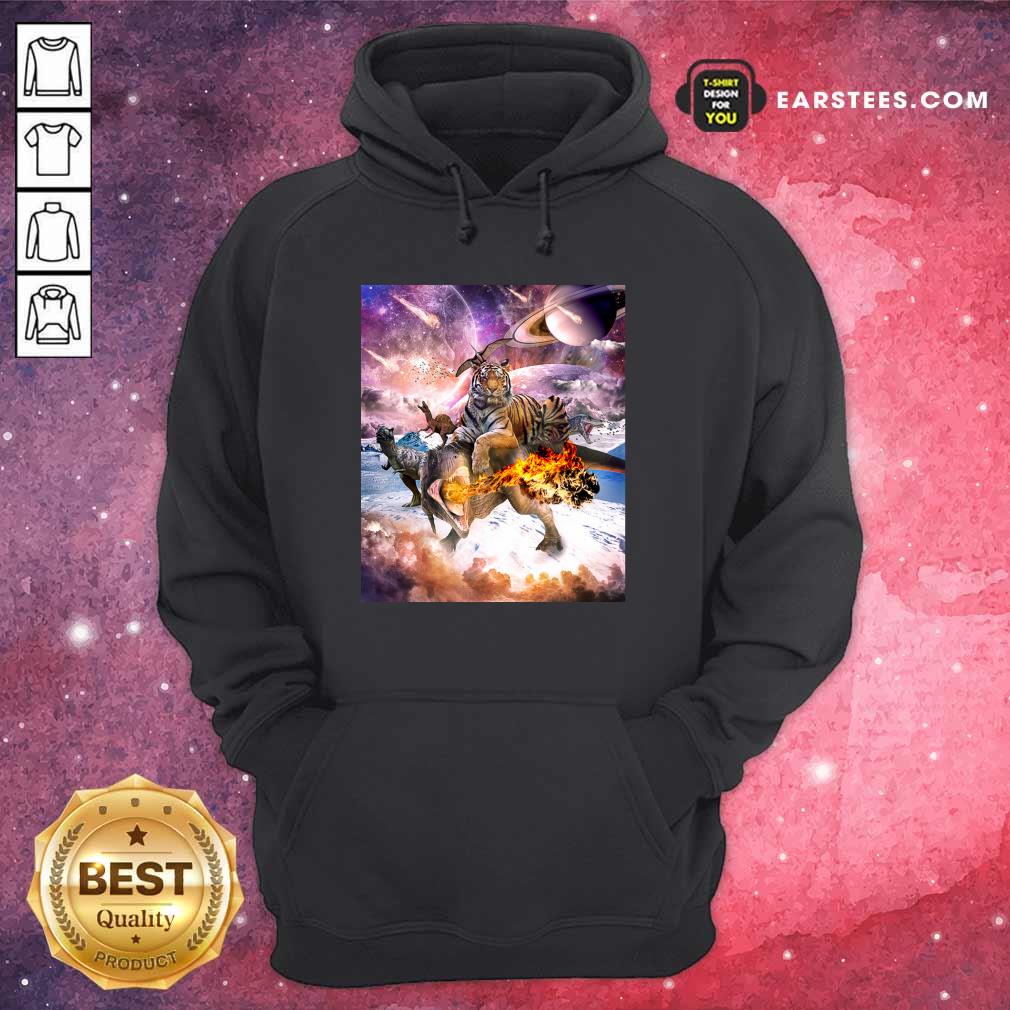 Big Cat Tiger Riding Dinosaur In Space Premium Shirt