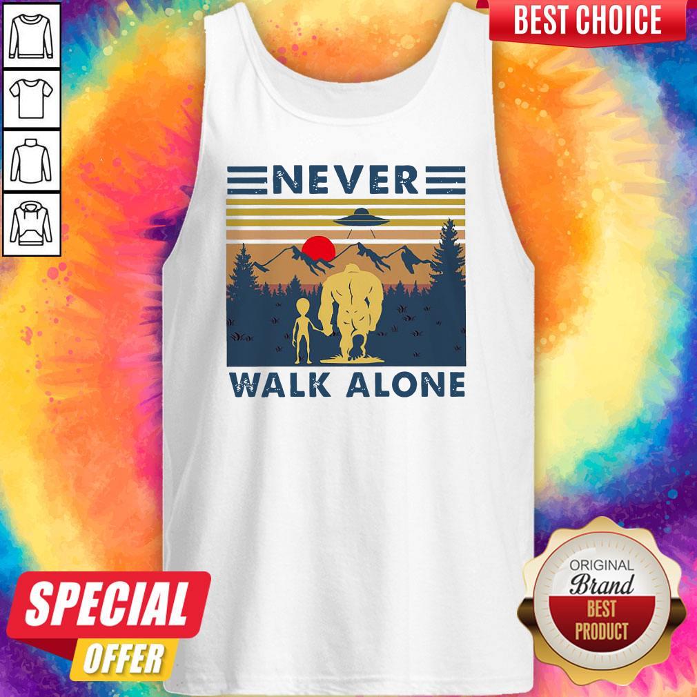 Bigfoot And Alien Never Walk Alone Vintage Shirt