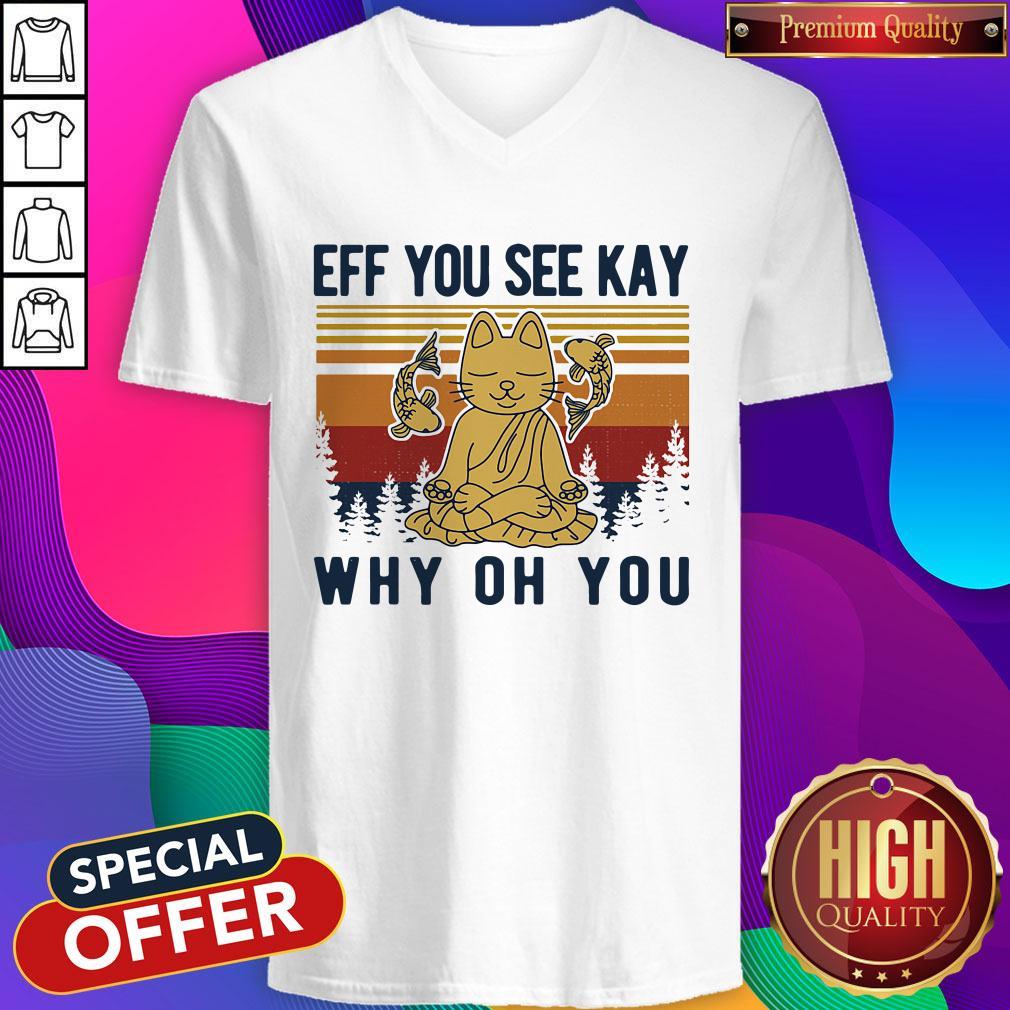 Buddhist Cat Ad Fish Eff You See Kay Why Oh You Vintage Retro Shirt