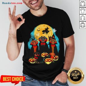 Dachshund Dracula Pumpkin Moonlight Happy Halloween Shirt