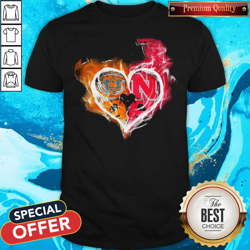 Chicago Bears And Nebraska Cornhuskers Heart Fire Shirt