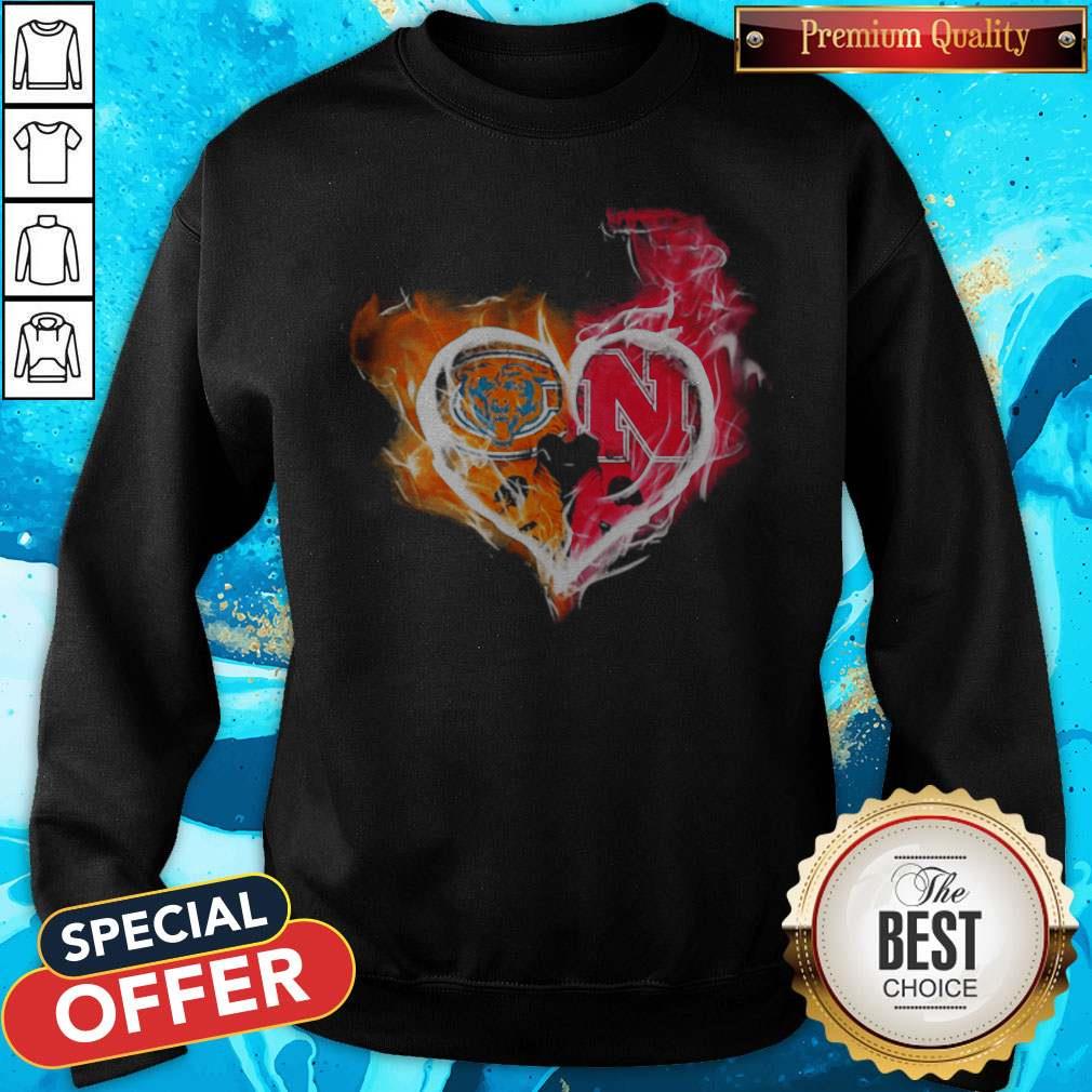 Chicago Bears And Nebraska Cornhuskers Heart Fire Shirt
