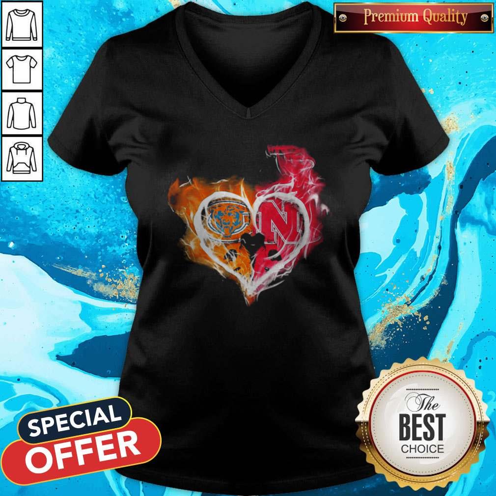 Chicago Bears And Nebraska Cornhuskers Heart Fire Shirt