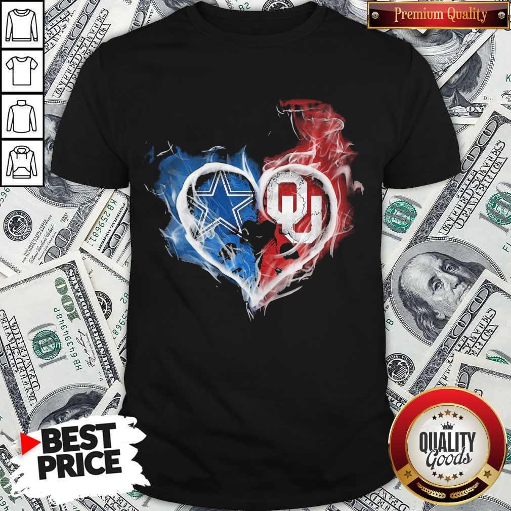 Dallas Cowboy And Oklahoma Sooners Heart Fire Shirt