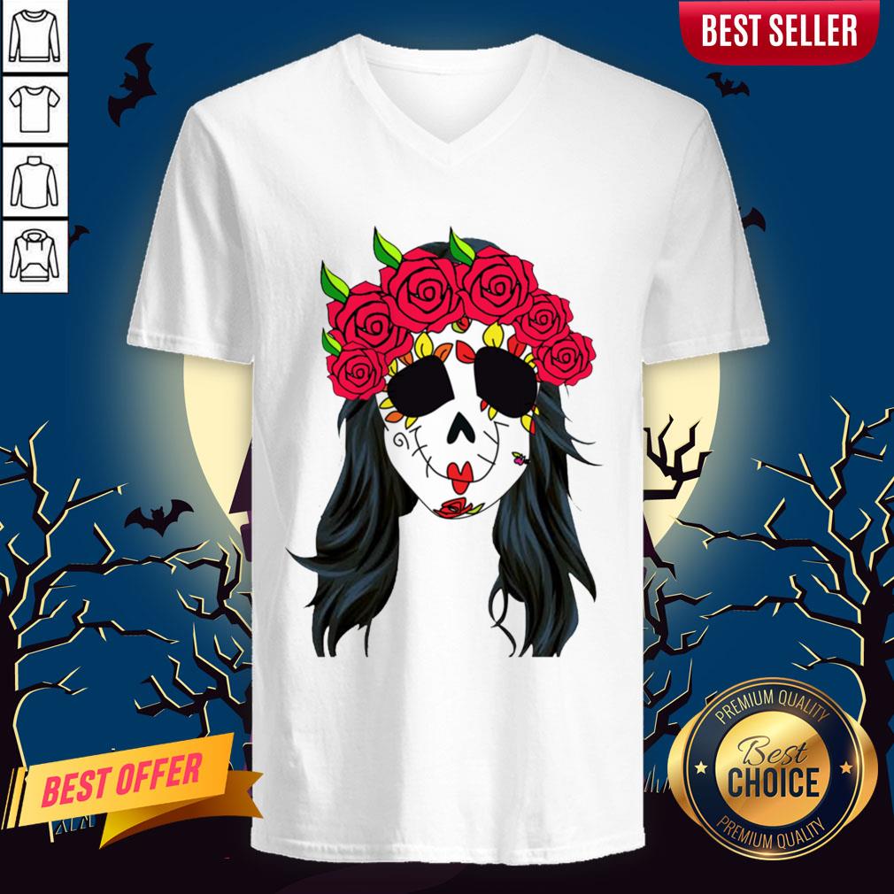 Day Of Dead Mask Lady Skull Halloween Muertos Shirt