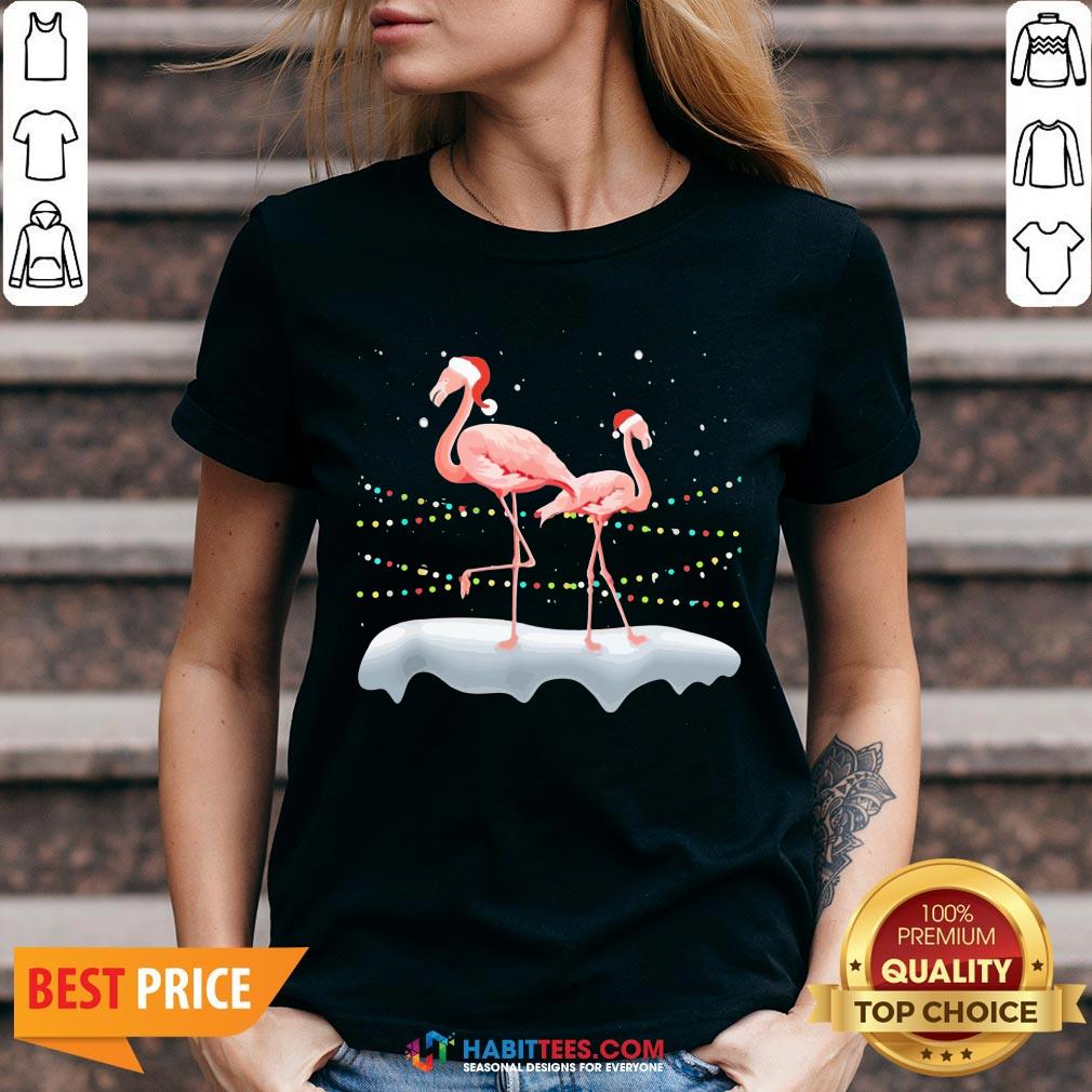 Flamingo Santa Hat Xmas Light Christmas Shirt