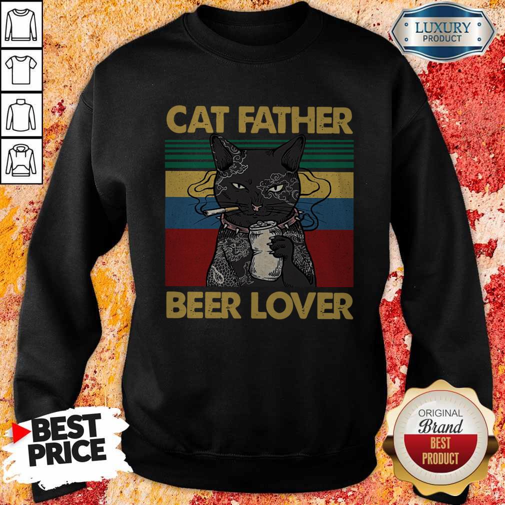 Funny Cat Father Smoking Beer Lover Vintage Retro Shirt