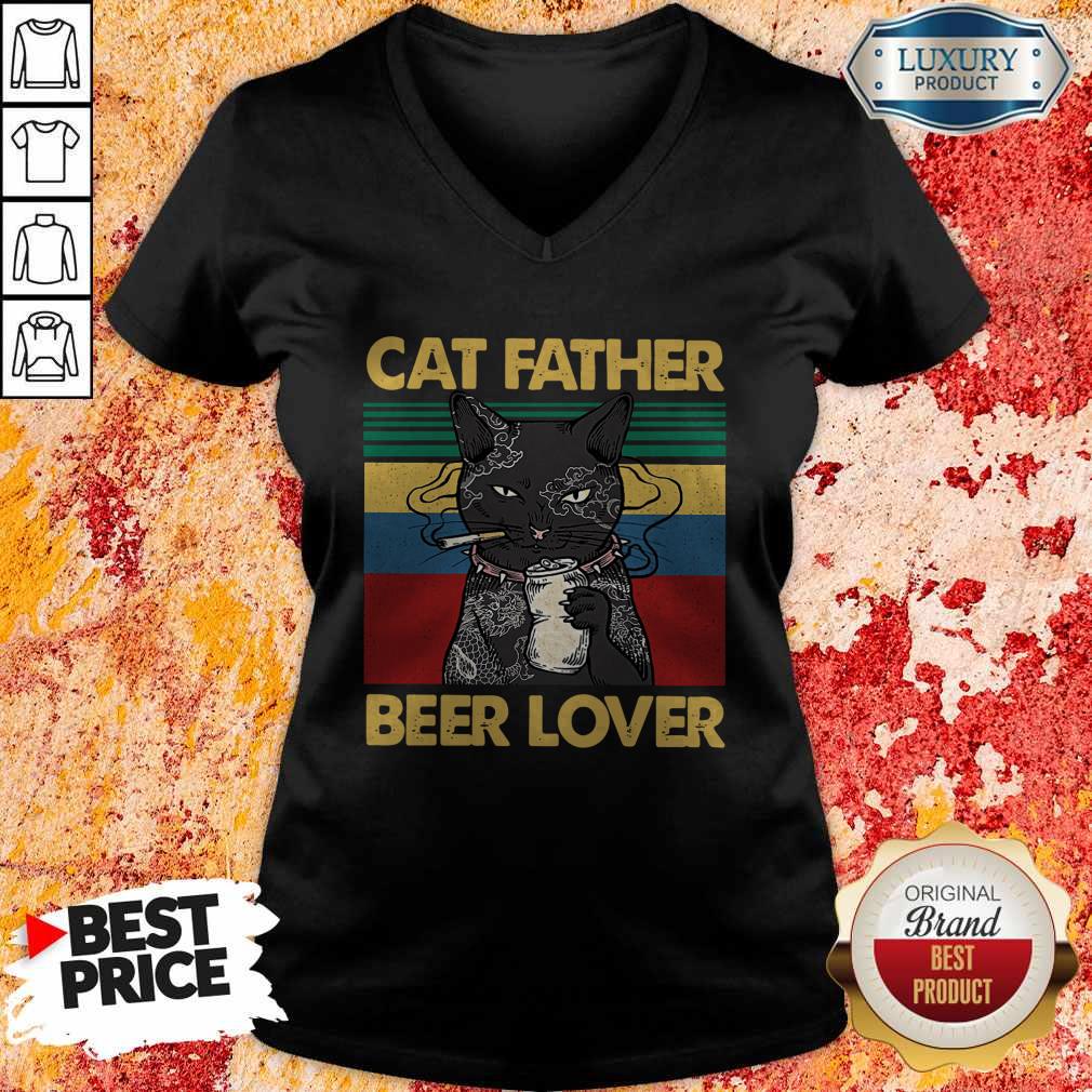 Funny Cat Father Smoking Beer Lover Vintage Retro Shirt