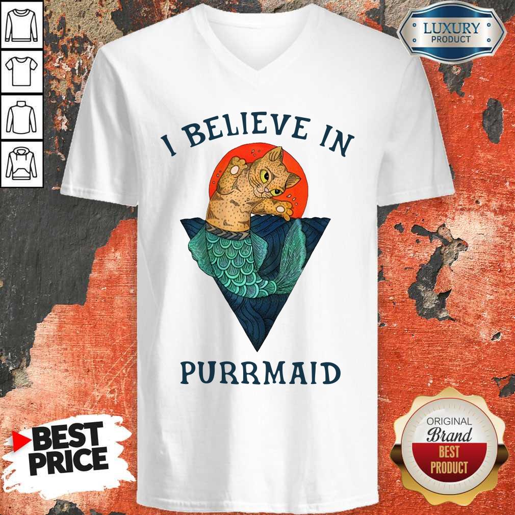 Funny Cat I Believe In Purrmaid Sunset Shirt