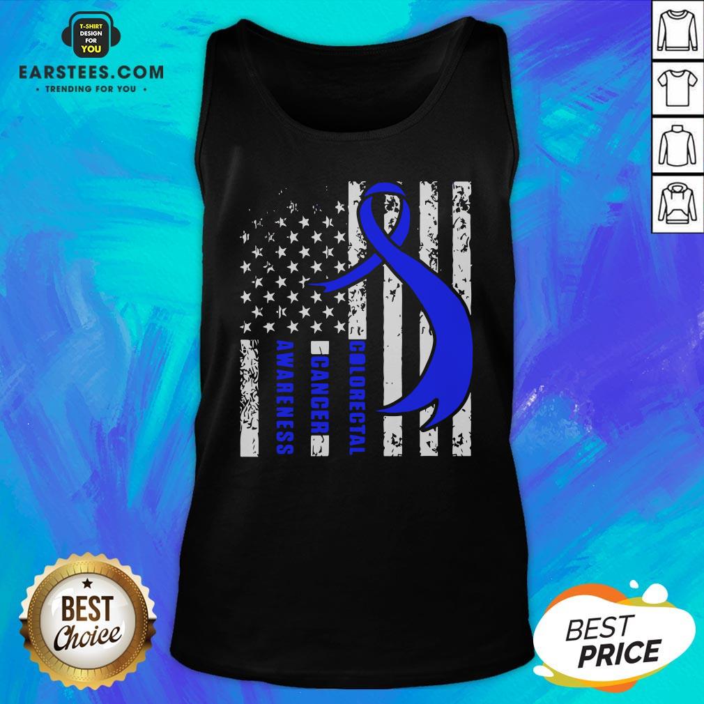 Funny Colorectal Cancer Awareness American Flag Blue Ribbon Shirt