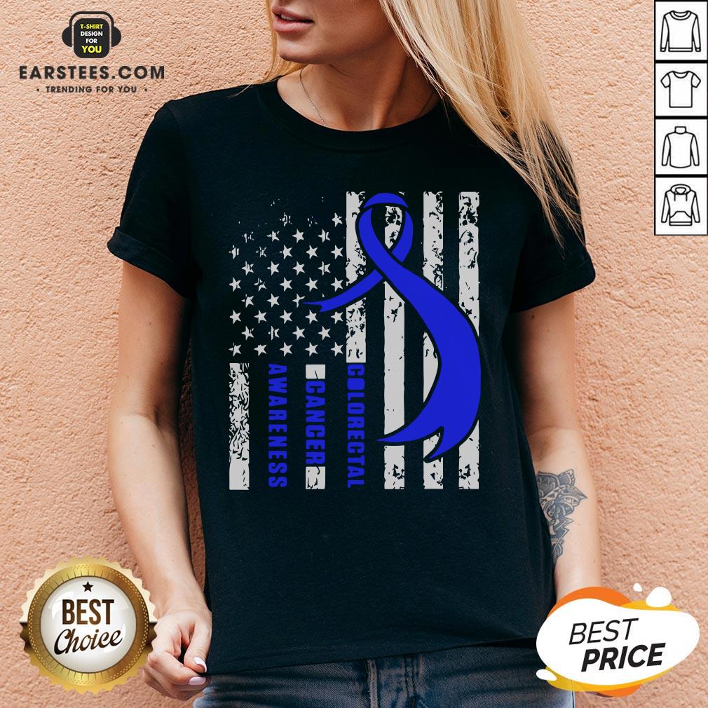 Funny Colorectal Cancer Awareness American Flag Blue Ribbon Shirt