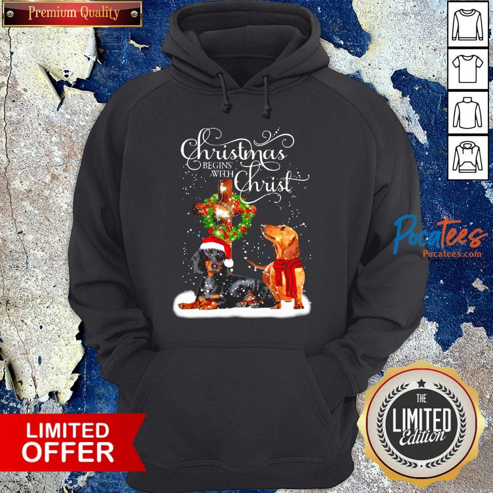 Funny Dashshund Christmas Begins With Christ Shirt