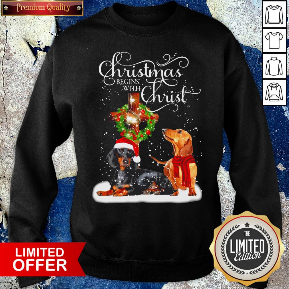 Funny Dashshund Christmas Begins With Christ Shirt
